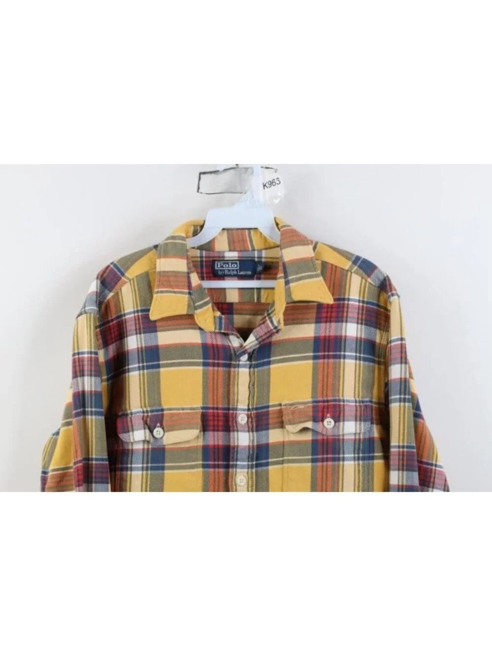 Vtg 90s Ralph Lauren Mens Large Distressed Heavy Flannel Collared Button Shirt